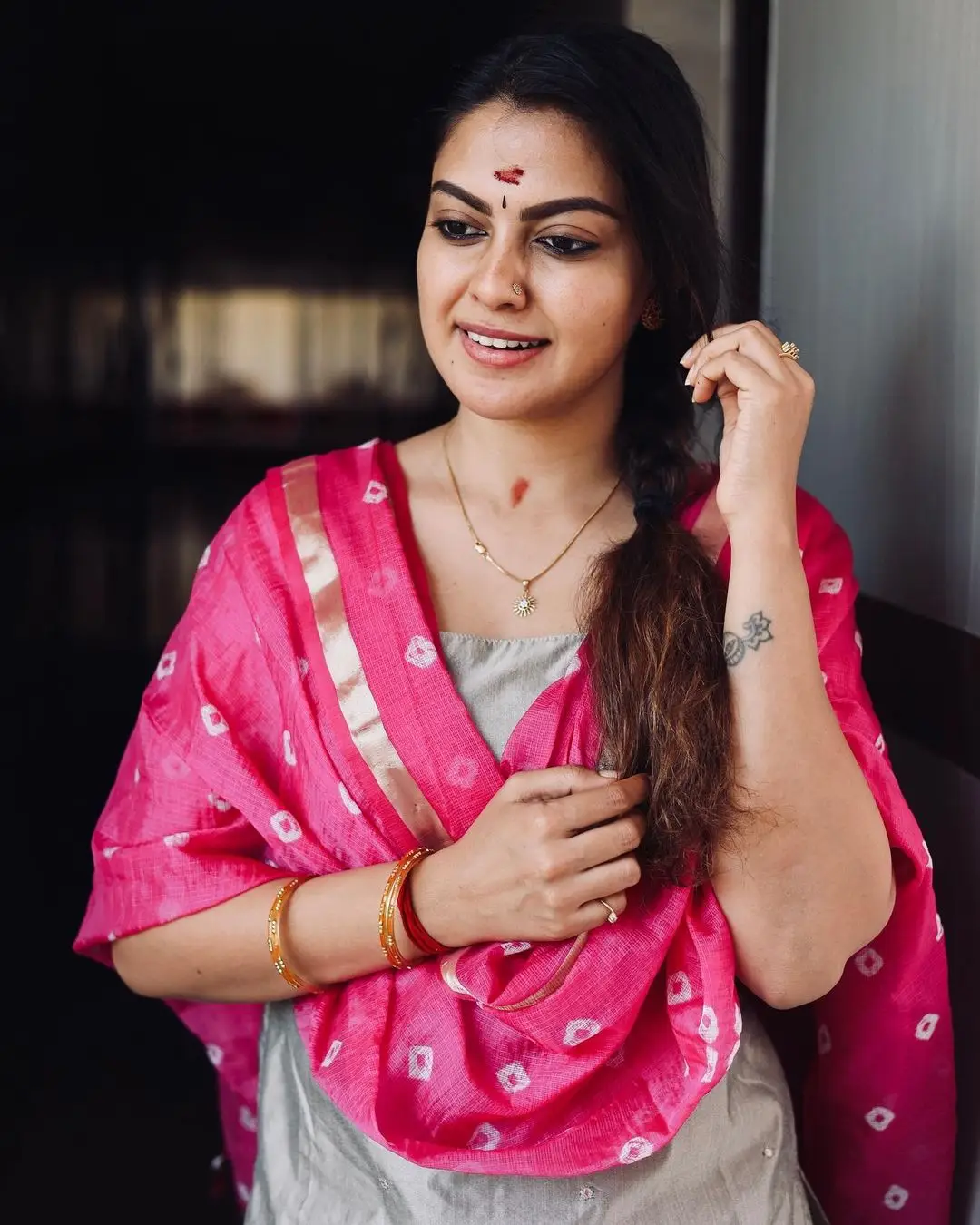 Anusree Nair In South Indian Traditional Green Dress